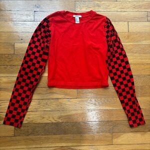 Forever 21 Red and Black Checkered Crop Top Size Small
